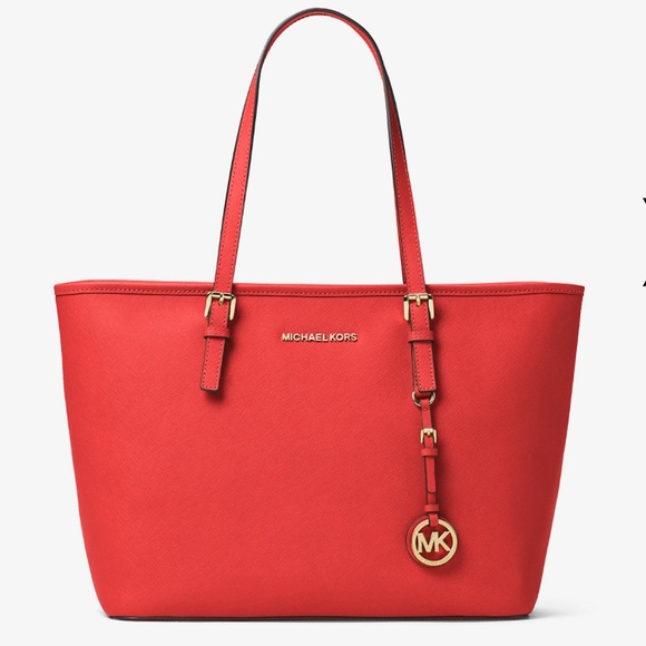 Michael Kors Jet Set Large Saffiano Leather Tote Bag Watermelon - Picture 1 of 13